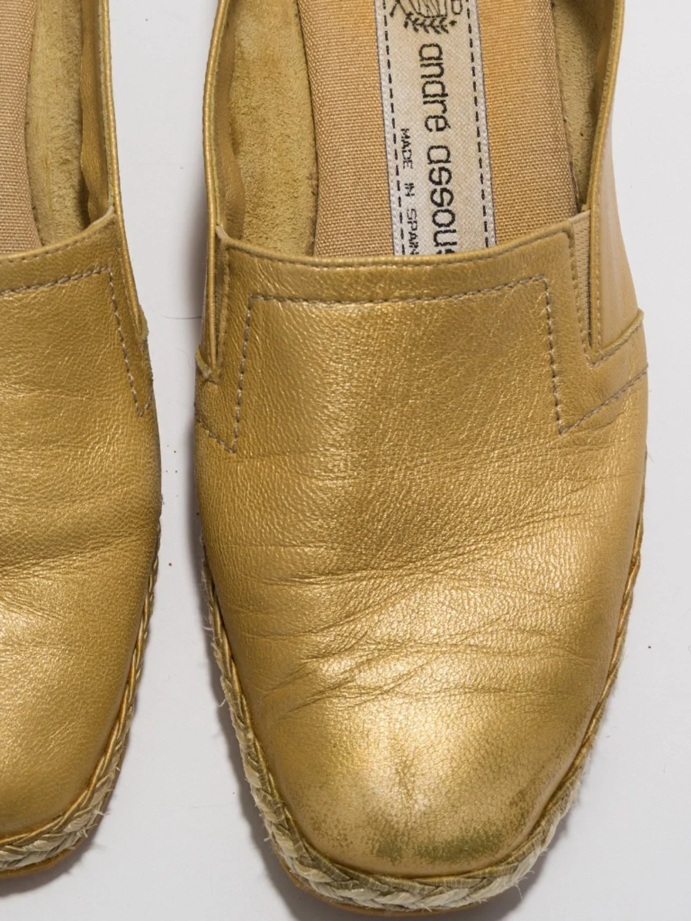 Andre Assous gold leather espadrille wedge 7.5
